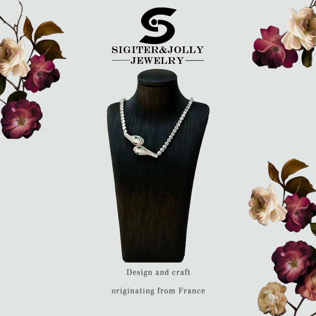 铜合金项链 轻奢高级豪镶时尚百搭银色小绿蛇形项链-YX-3788