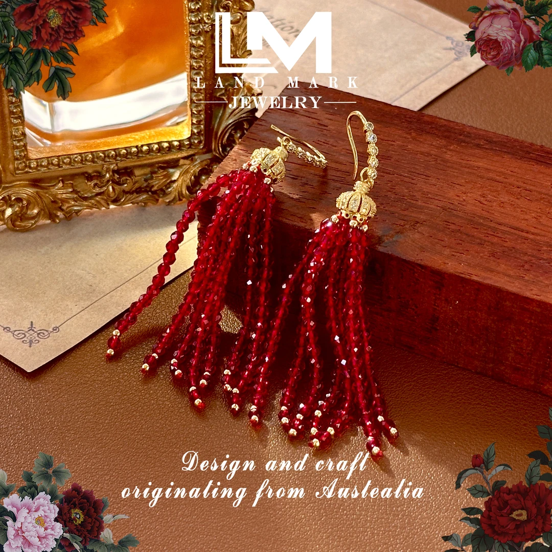 【锦帷】中国风喜庆红色百搭长款流苏耳饰Z-3544