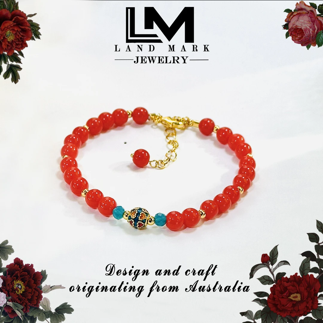 【红飞翠舞】手链女款手工红色珠单圈金手链Z-8024