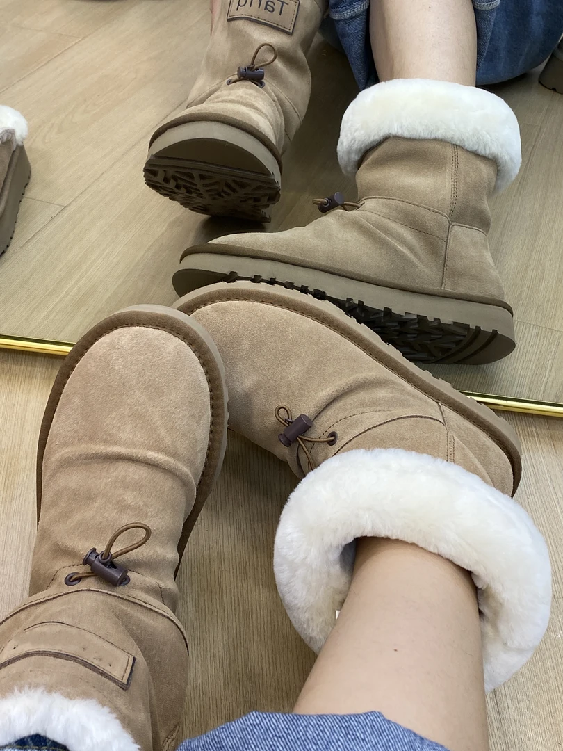 （托格乐）中筒真皮真毛一体雪地靴冬季加厚时尚百搭