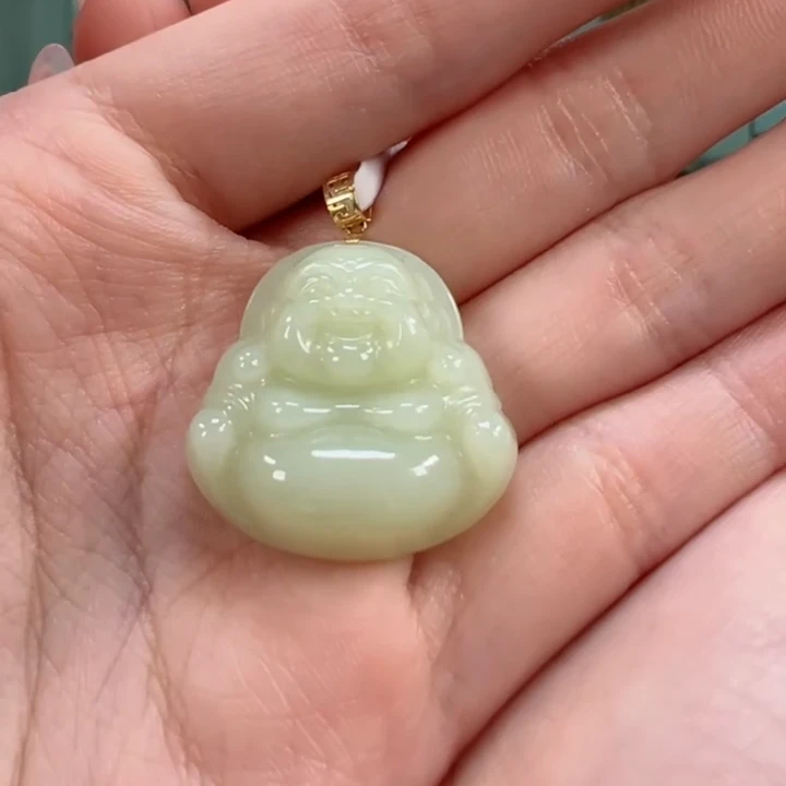 【有品珠宝】和田玉金镶佛公黄玉吊坠25#（多样性发）
