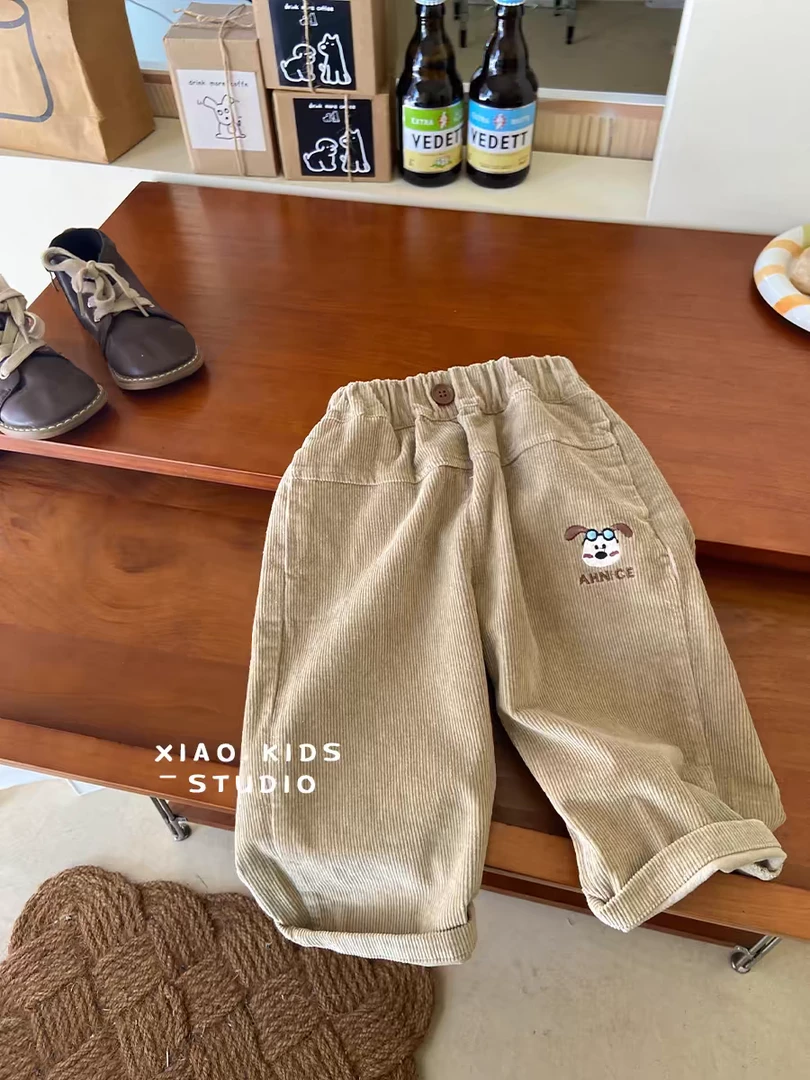 【高货掌门狗刺绣灯芯绒裤】童装男童2024秋季新款宝宝宽松幼儿