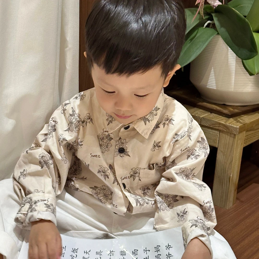 【满印花衬衫】2025新款简约百搭童装男童小童