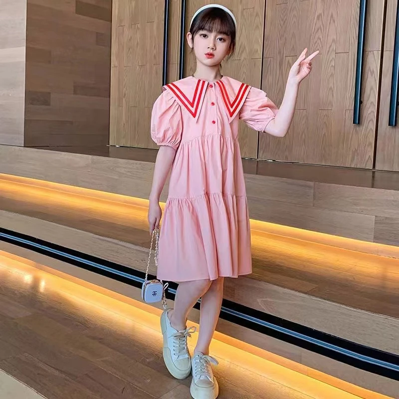 夏季娃娃领大童连衣裙女孩10-15岁韩版中大童学院风时尚甜美洋气
