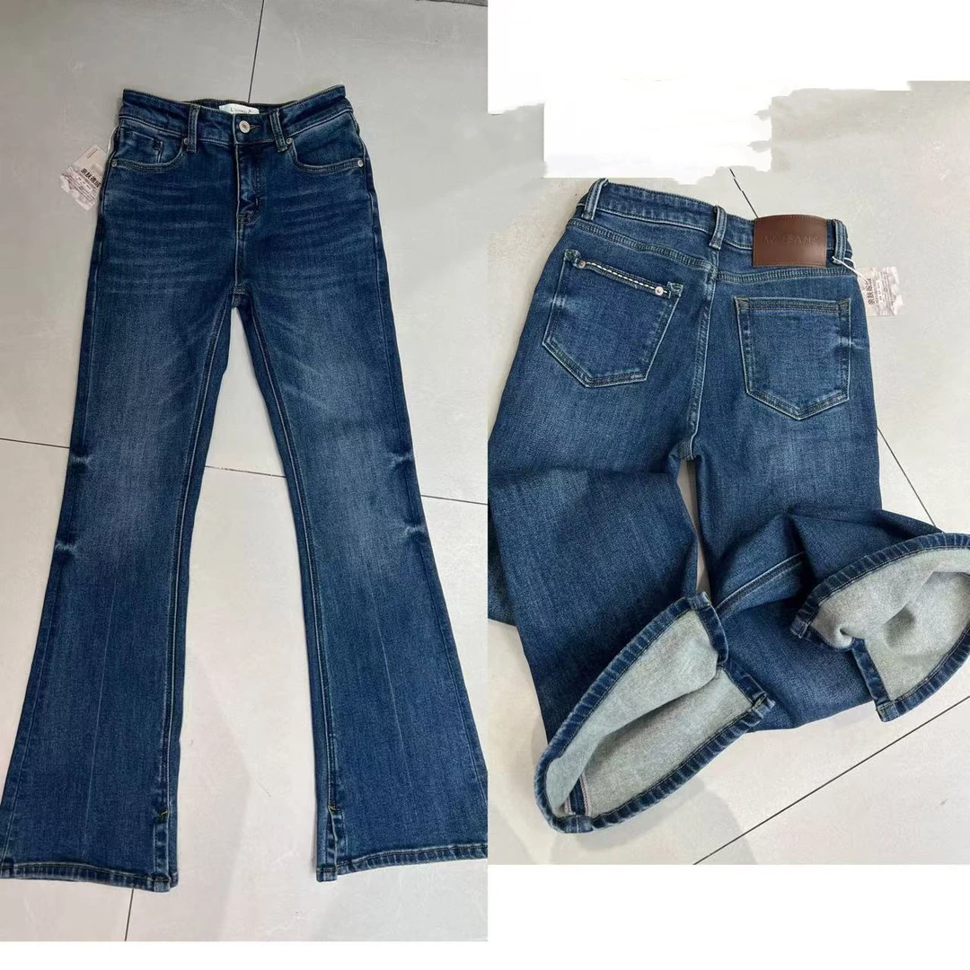 月月不吃鱼小众设计极简风加绒加厚开衩休闲百搭牛仔裤 2411B5414