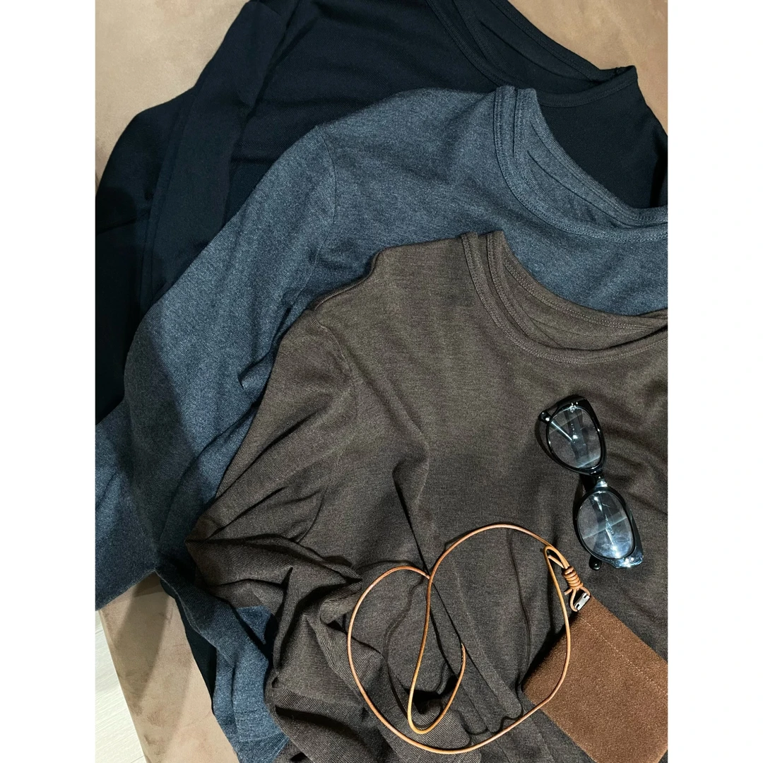 月月不吃鱼 2024秋款 小众设计必入款双领亲肤T恤上衣 2408B3528