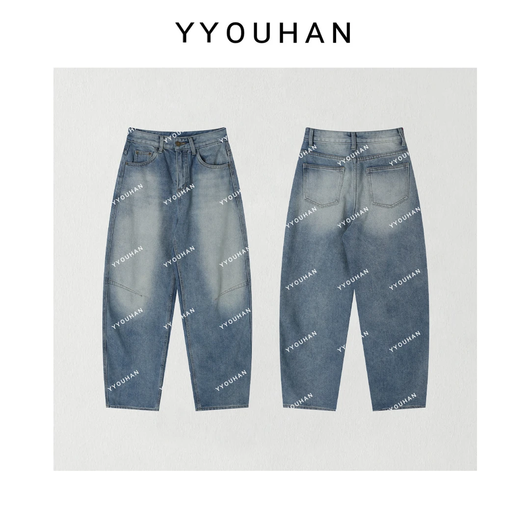 月月不吃鱼【窄版加绒弯刀裤】冬季水洗蓝休闲牛仔裤 2411B5354