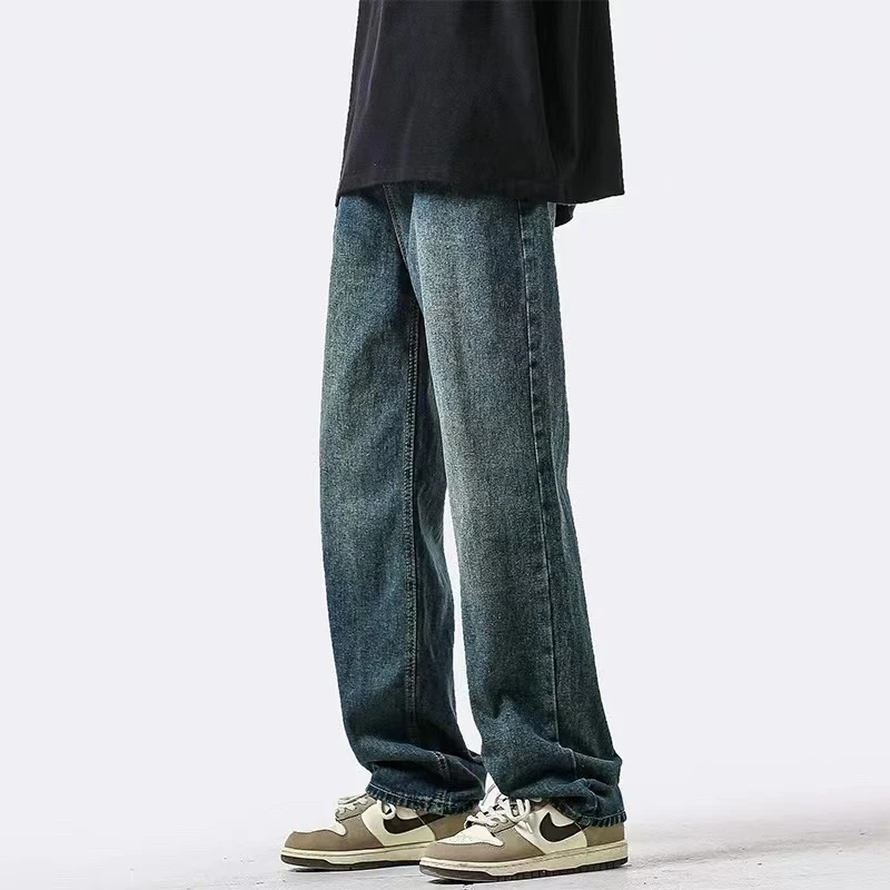秋季美式VIBE风复古蓝水洗做旧男士牛仔裤宽松百搭潮流休闲直筒裤