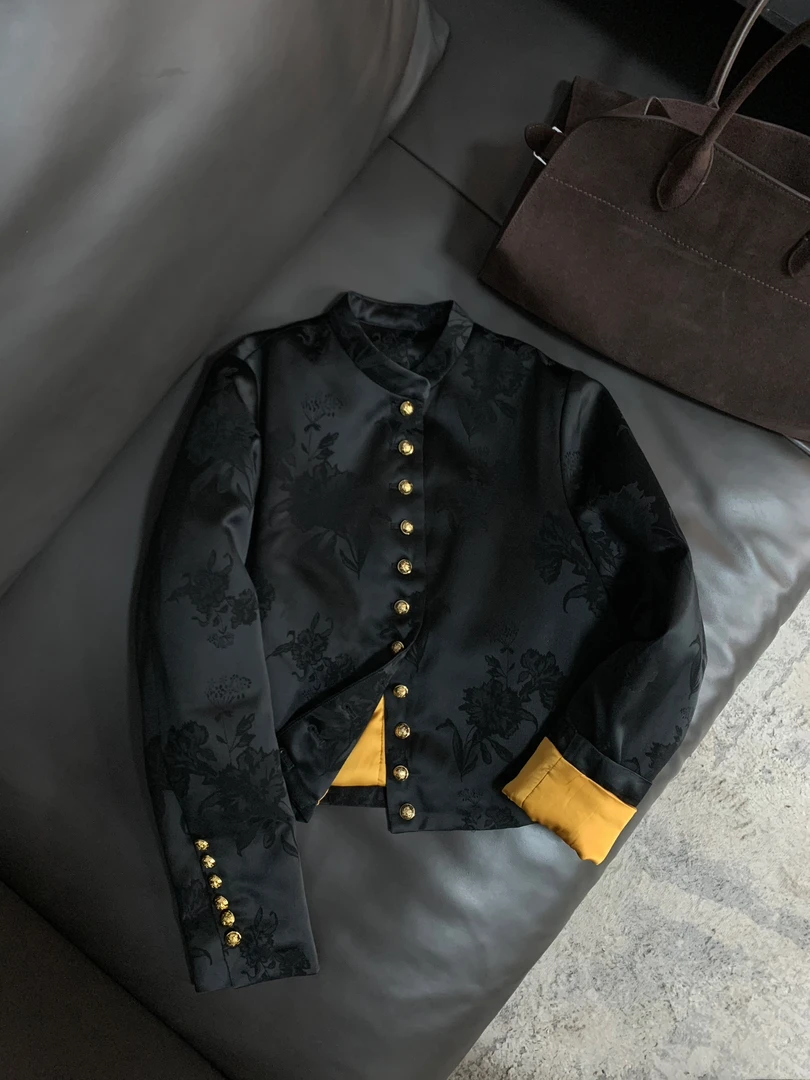 BAISHIQI【唐韵倒影】新中式暗纹提花气质纯色显瘦国风短外套