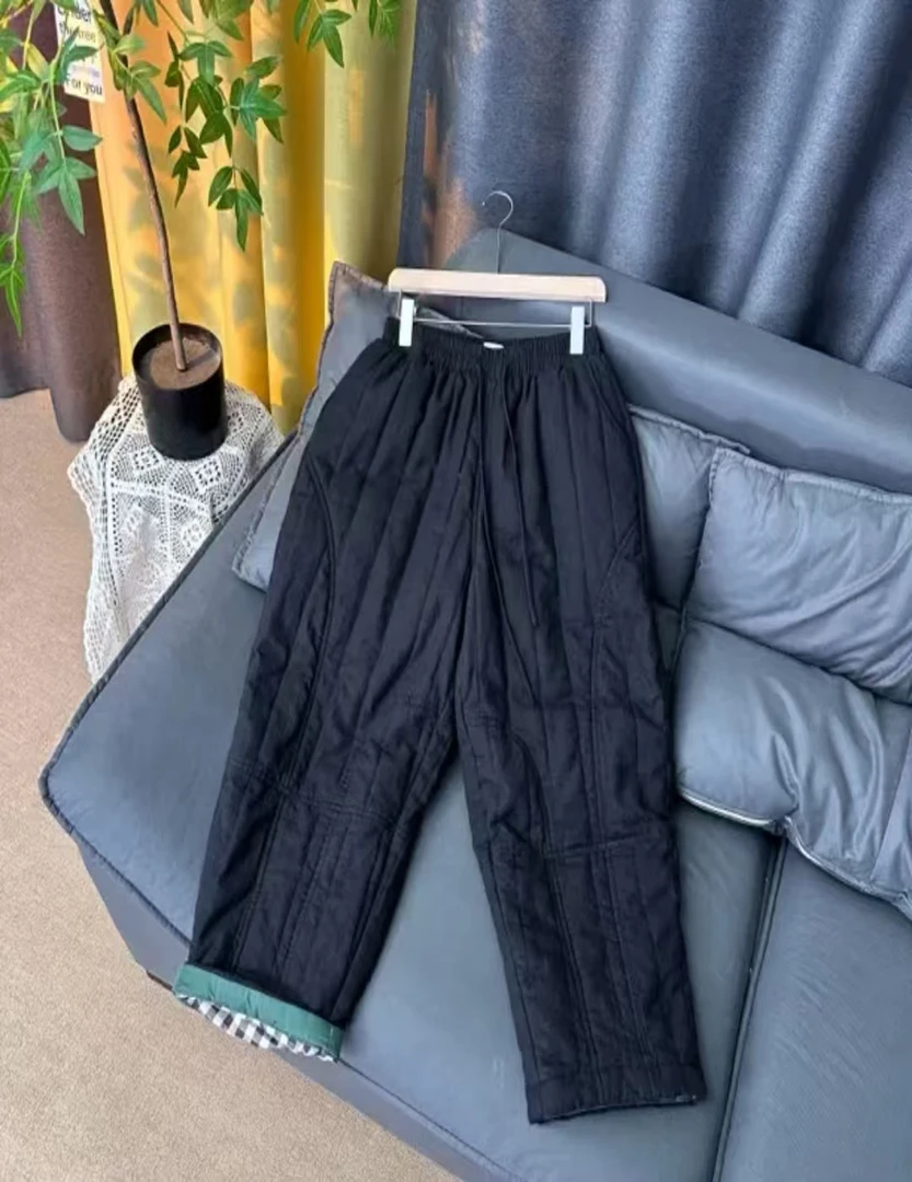 【加长款】冬季新款纯亚麻棉裤加厚加长版直筒裤保暖加绒显瘦长裤