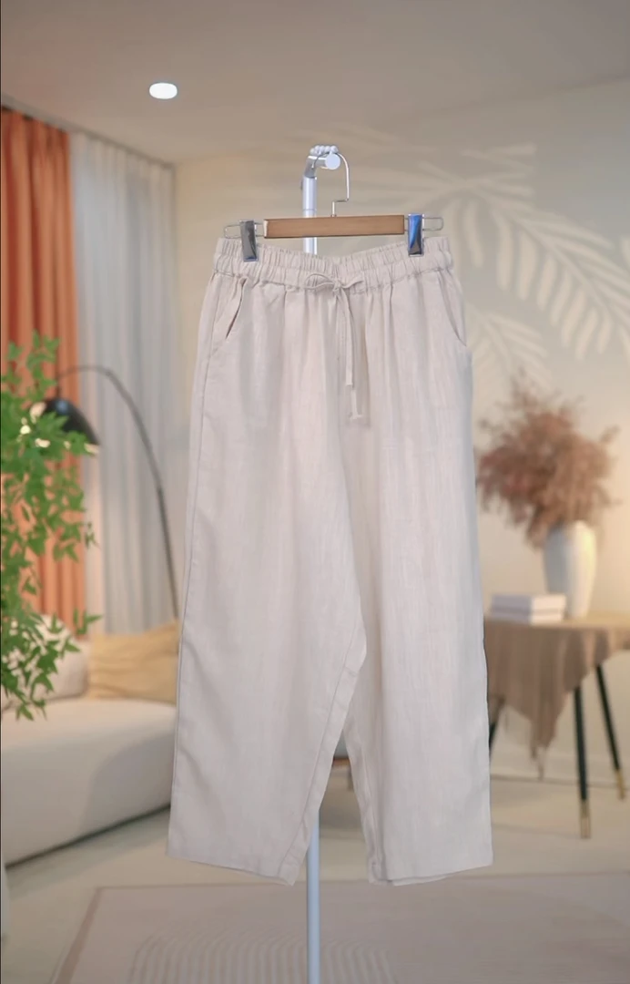 秋季新款100%纯亚麻裤哈伦裤宽松百搭遮肉显瘦