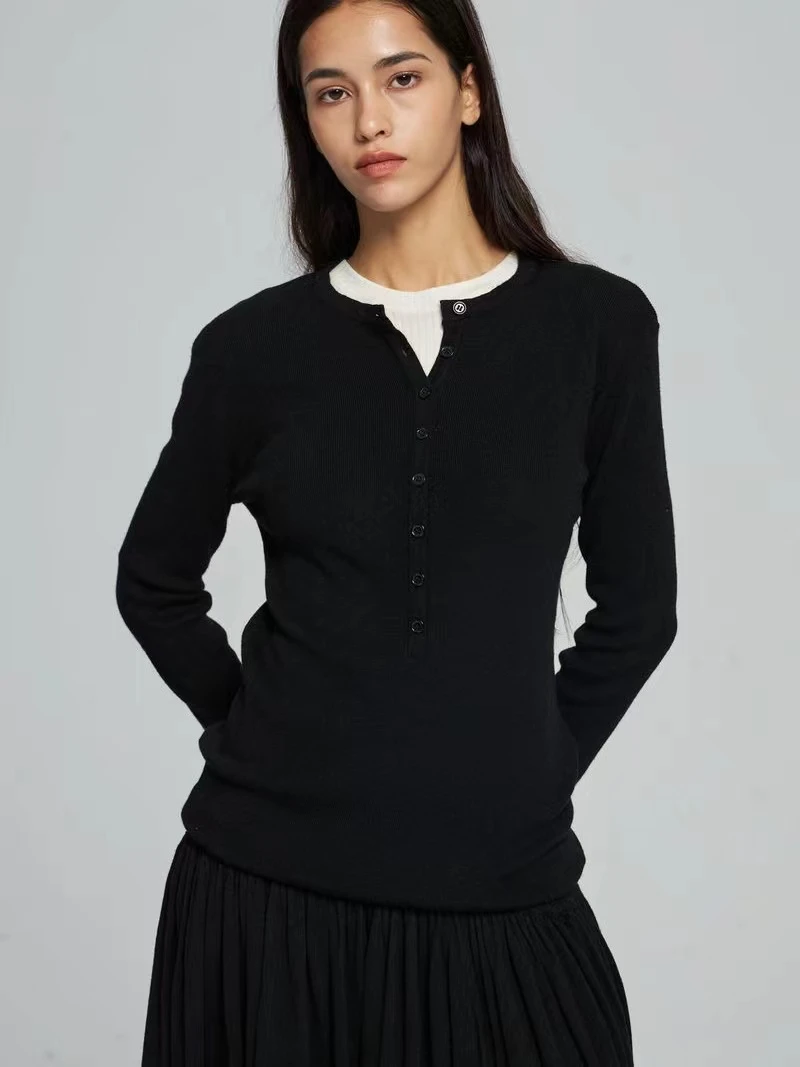 KAJO亨利针织衫长袖上衣经典百搭