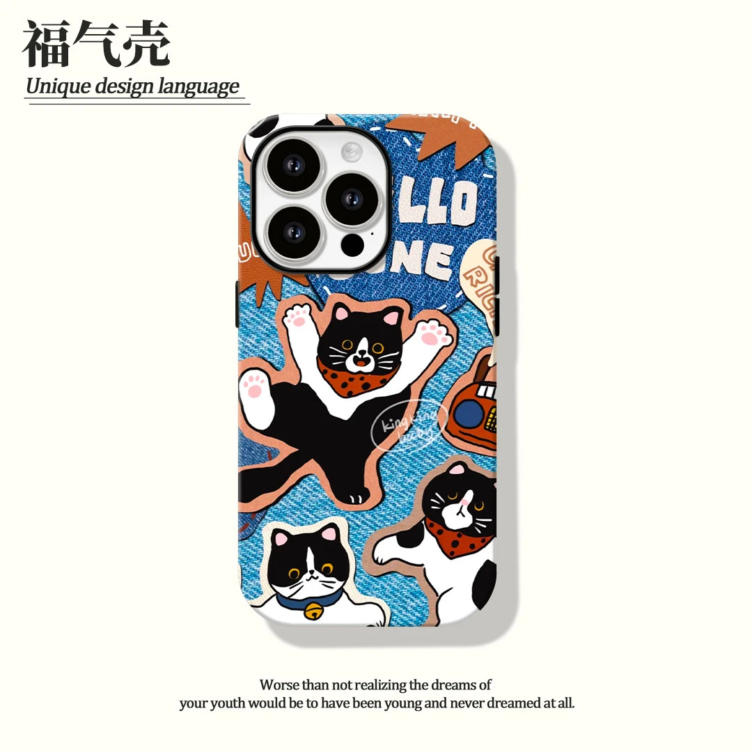 适用苹果16手机壳牛仔小猫iphone15可爱软壳14/12/13全包趣味卡通