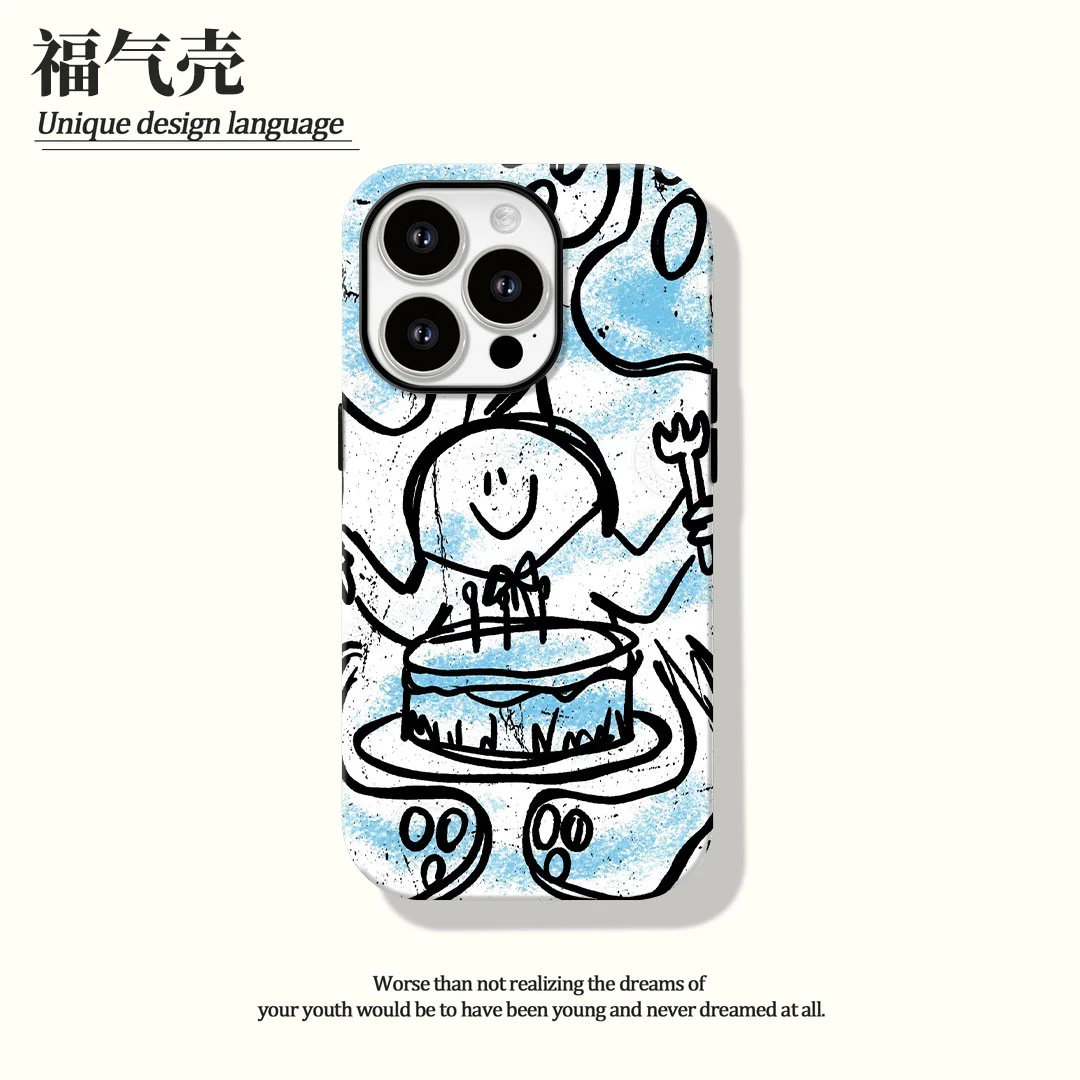 适用苹果16手机壳素描蛋糕iphone15可爱软壳14/12/13全包趣味卡通