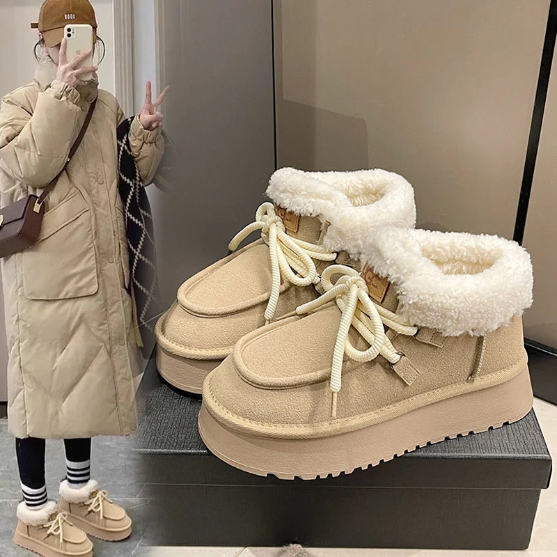 雪地靴女2023年新款冬季加绒加厚大棉鞋内增高厚底休闲保暖短靴子