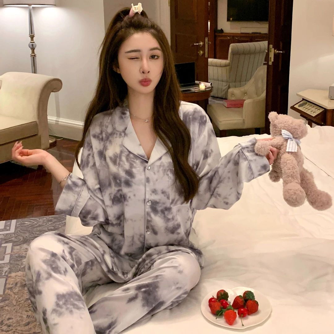 简丹生活【白色泼墨】睡衣女春秋款网红风长袖长裤高级感家居服套装