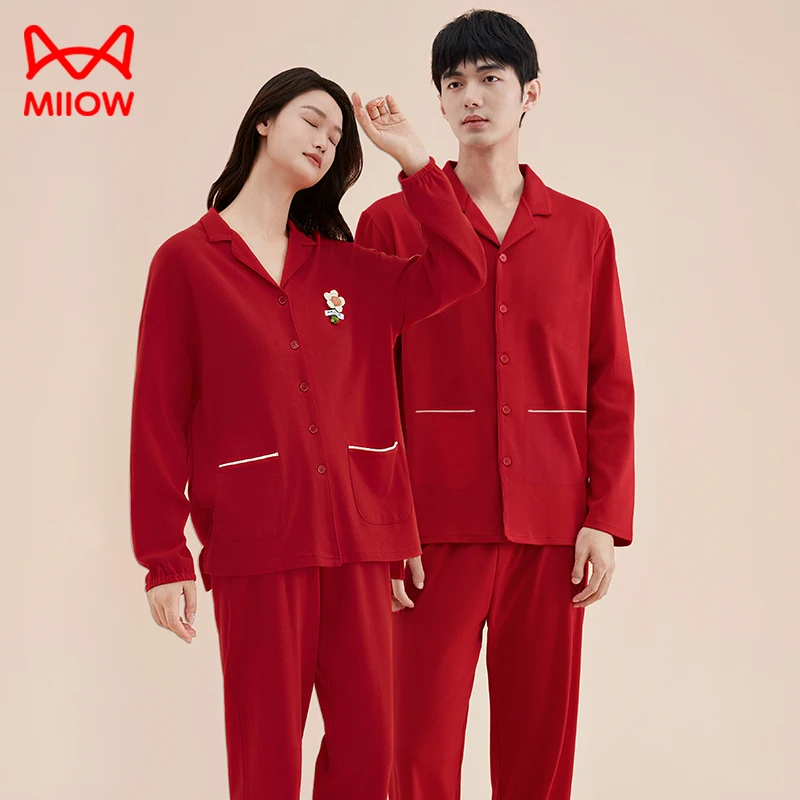 猫人新年红春秋季情侣家居服全棉新婚喜庆长袖睡衣女套装休闲纯棉