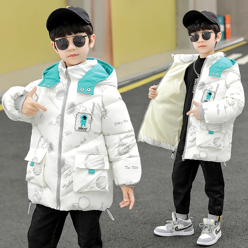 男童羽绒服2025秋冬季新款儿童中大童加绒加厚中长款连帽韩版外套