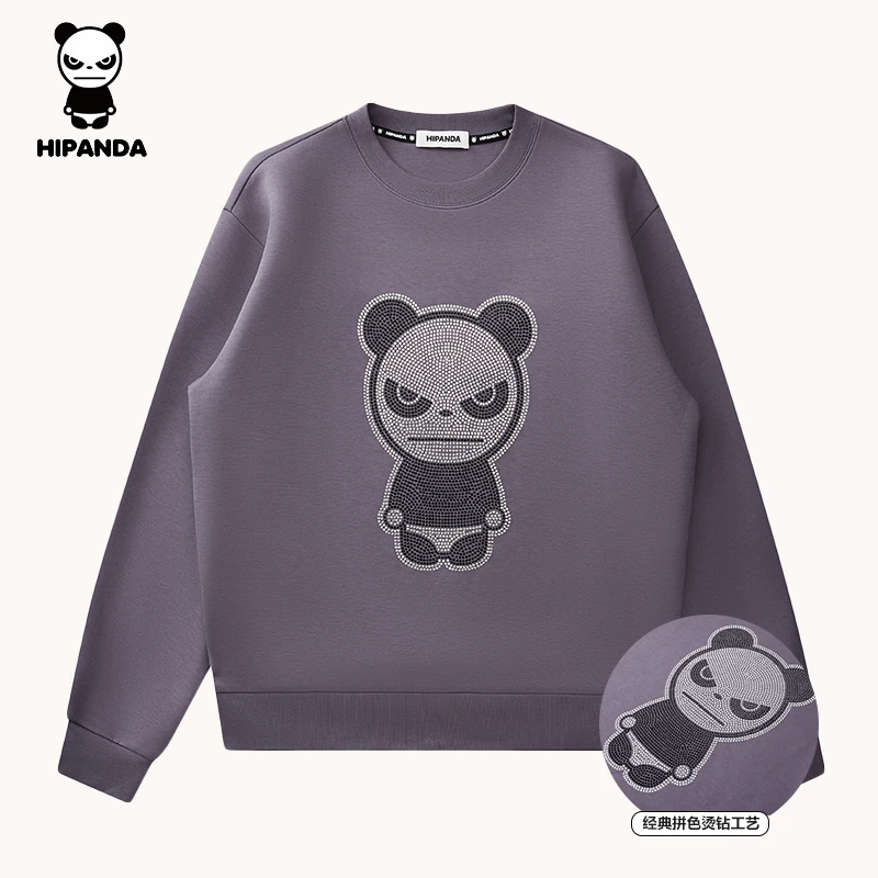 HI PANDA你好熊猫男士卫衣秋季新款刺绣印花圆领套头衫男装潮牌休