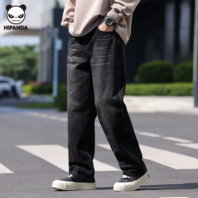 Hi Panda秋冬复古黑牛仔裤男士美式高街潮男做旧水洗高端时髦长裤