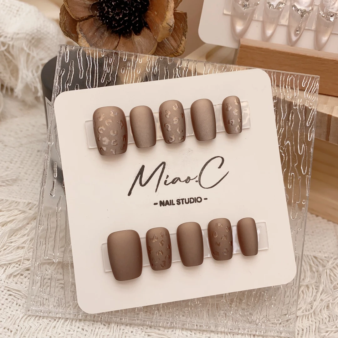 【咖啡豹】Miao.C高品质纯手工磨砂复古显白丝绒质感豹纹猫眼穿戴甲