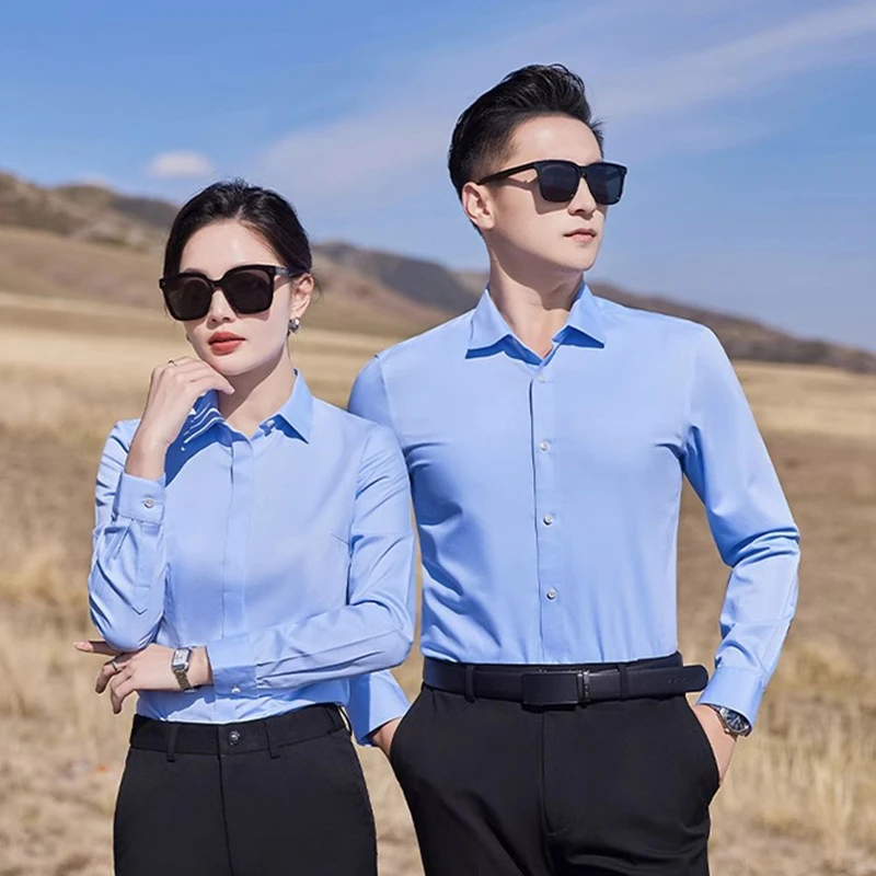 男女士高档纯棉长袖商务上班工装正装工作服职业装高级感衬衫衬衣