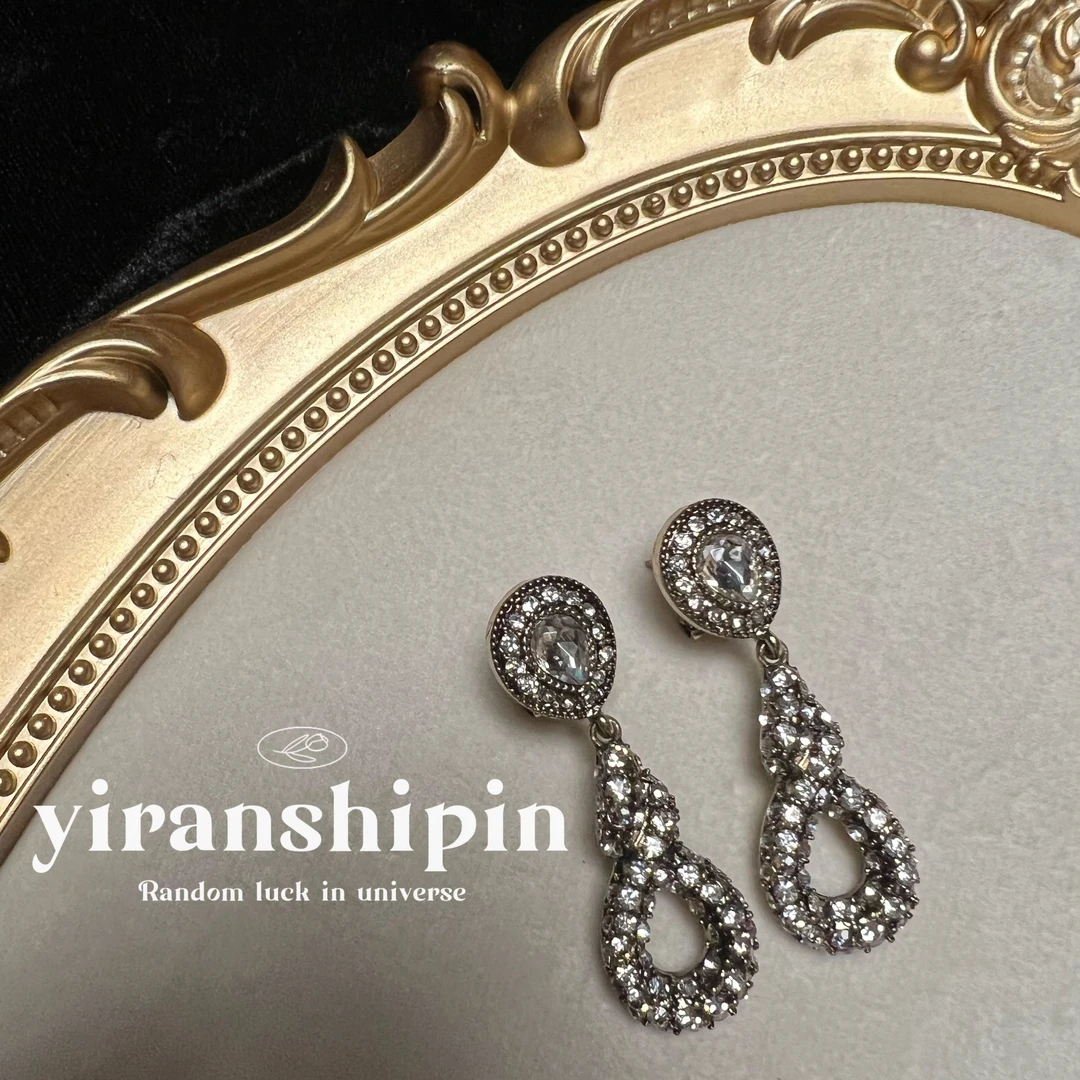 铜合金仿水晶耳饰 中古vintage复古大气个性水滴型镂空耳饰饰品女