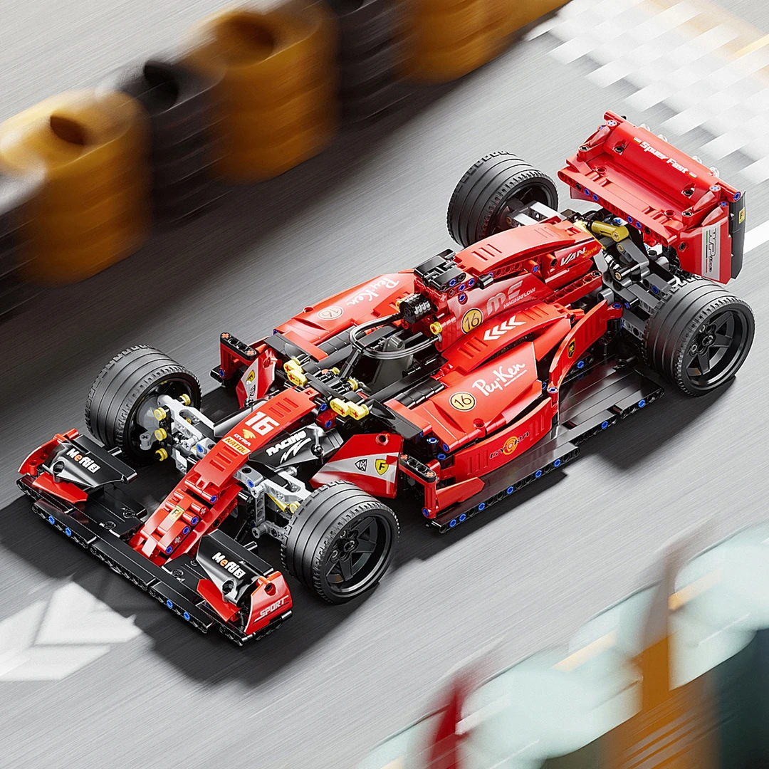 星涯优品1:10 方程式赛车红色 F1 高端跑车拼装积木组装模型