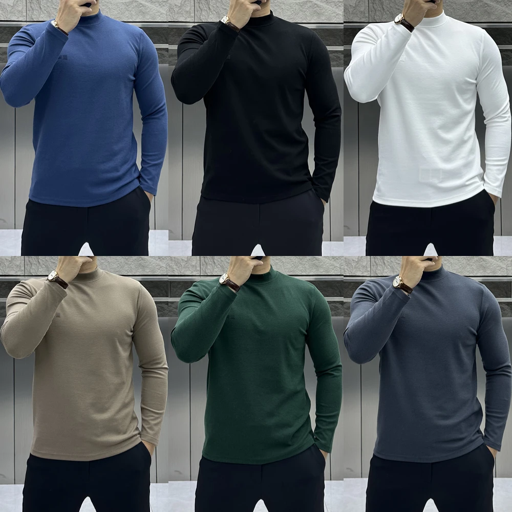 秋冬季高档棉亲肤绒中高领长袖T恤高弹力打底衫柔软保暖纯色内搭