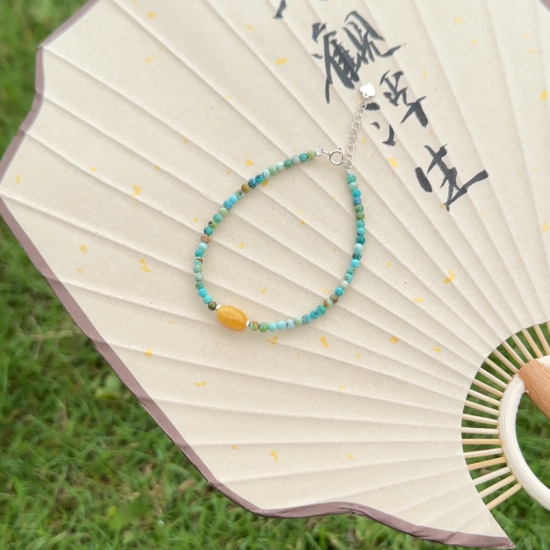 天然原矿绿松石单圈手链手串绿松石小米珠国风手串多样性发货A324