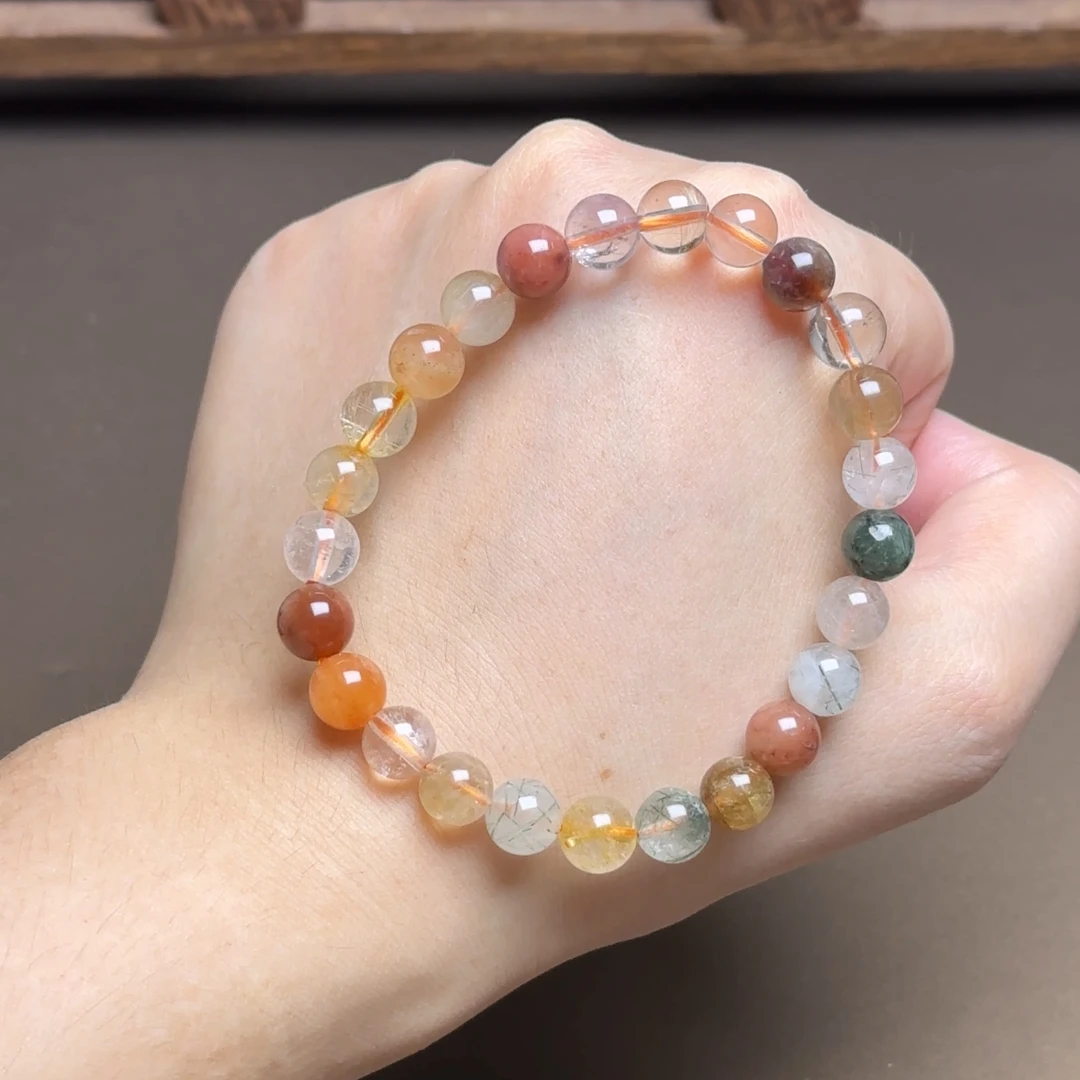 天然无优化7.5mm彩发晶招财素圈单圈手链手串C300