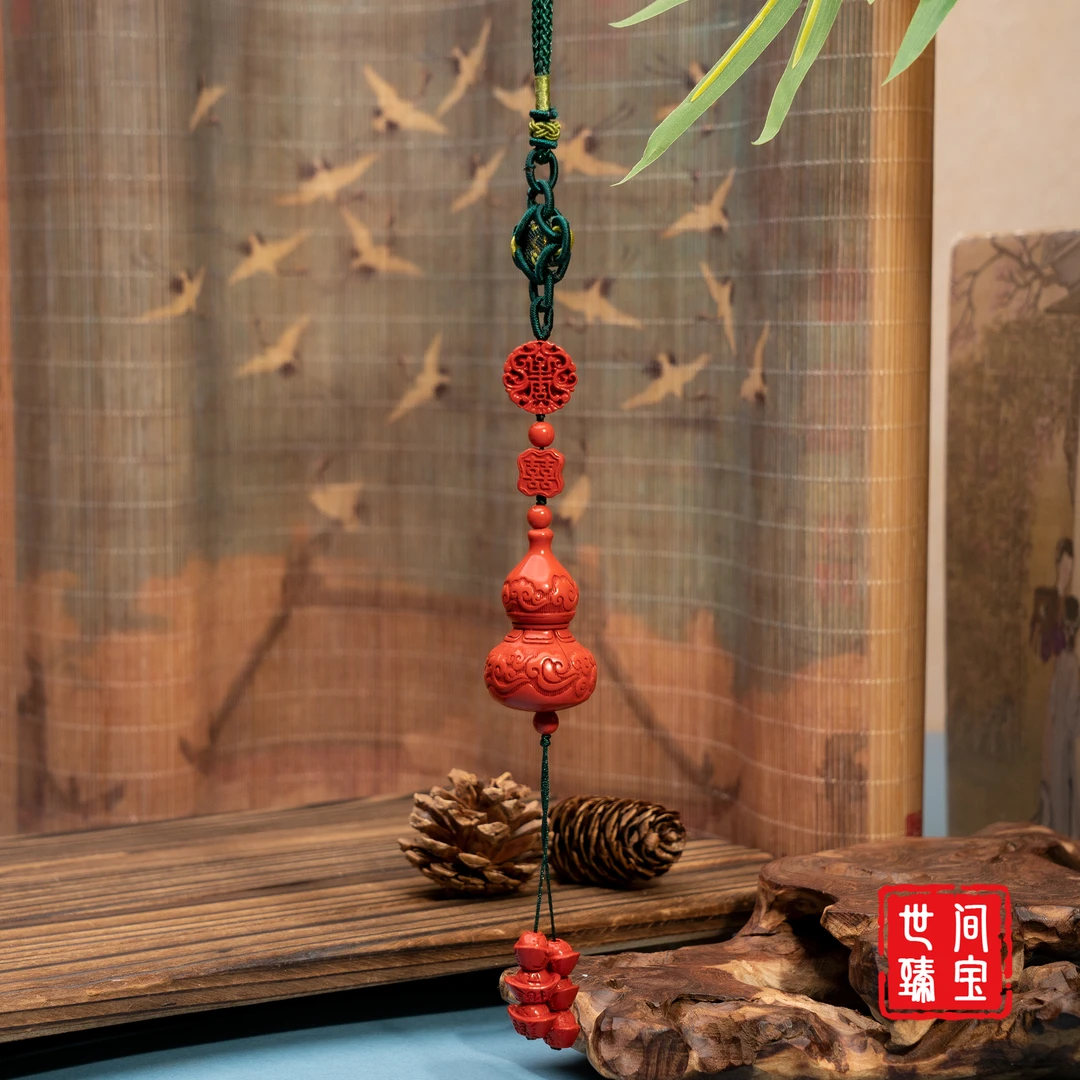 世间臻宝-含辰砂工艺品红砂福禄寿喜财车挂/多样性发/B1010