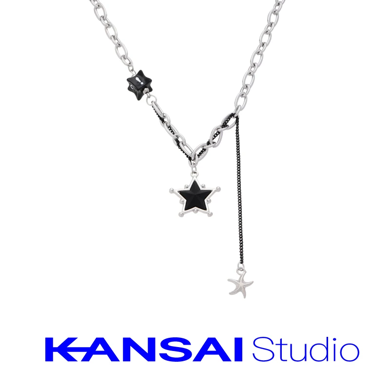 钛钢项链 KANSAI黑色星星流苏项链女小众ins拼接配饰品