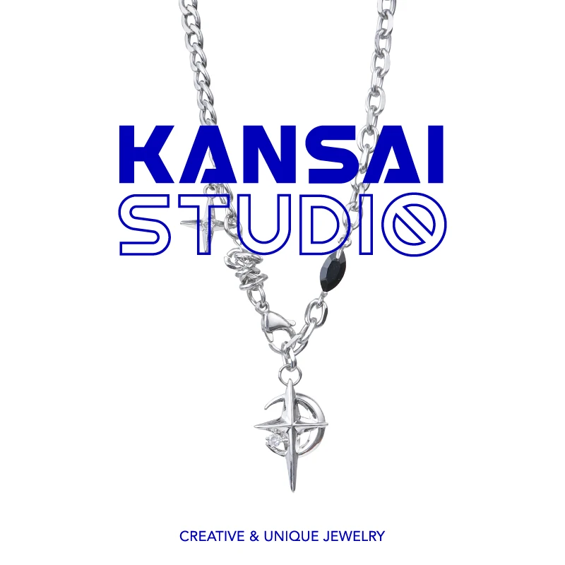 钛钢项链 KANSAI月牙四芒星小众设计感气质百搭毛衣链时尚配饰品