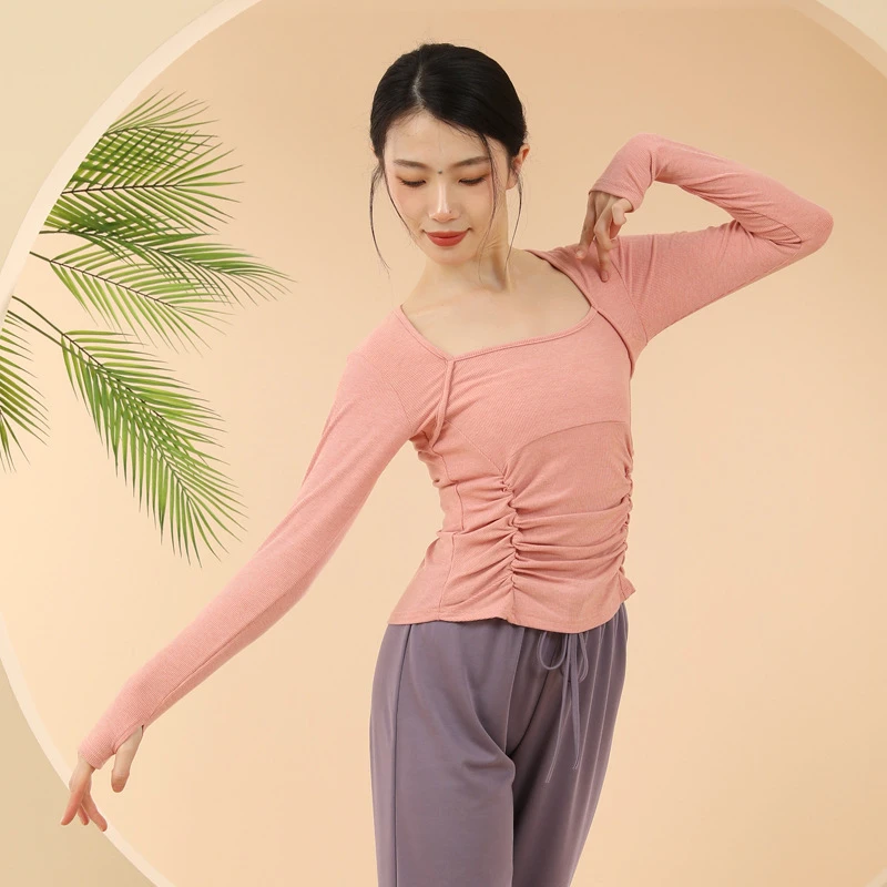 3321 D 舞蹈服现代练功形体春季长袖舞蹈生日常穿搭方领上衣中国