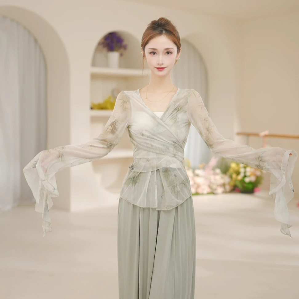 3371 D成人舞蹈服女款上衣练功新款日常跳舞专用中国古典荷叶边