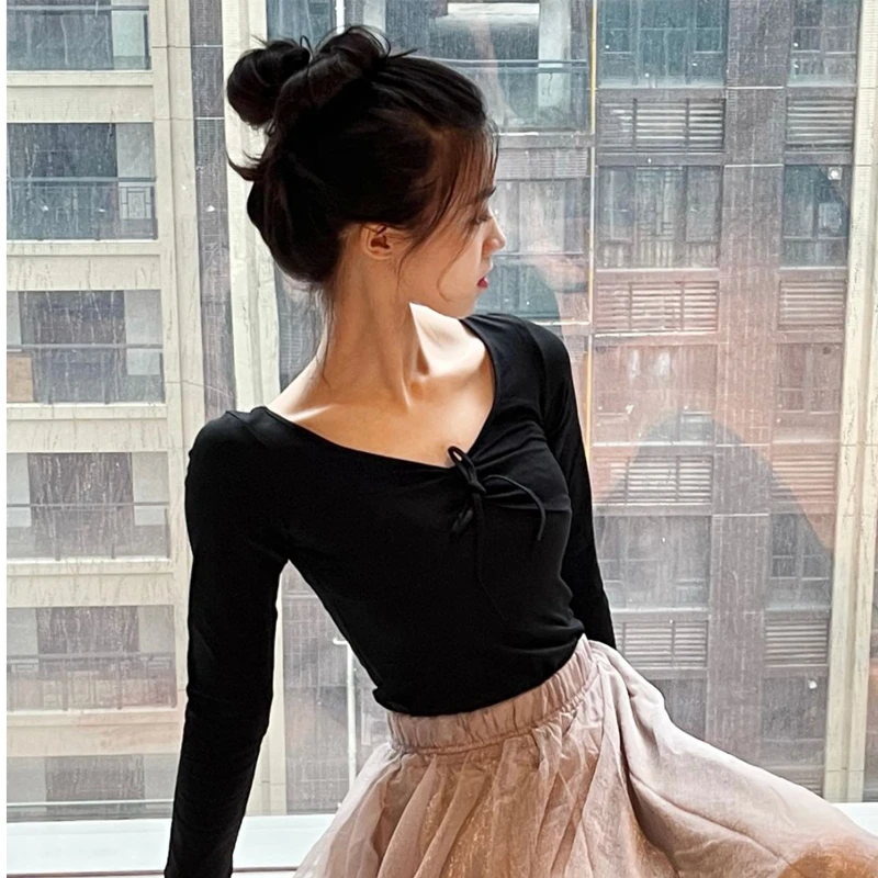系带上衣 舞蹈服上衣女夏形体中国舞蹈服装成人艺考大人古典短袖