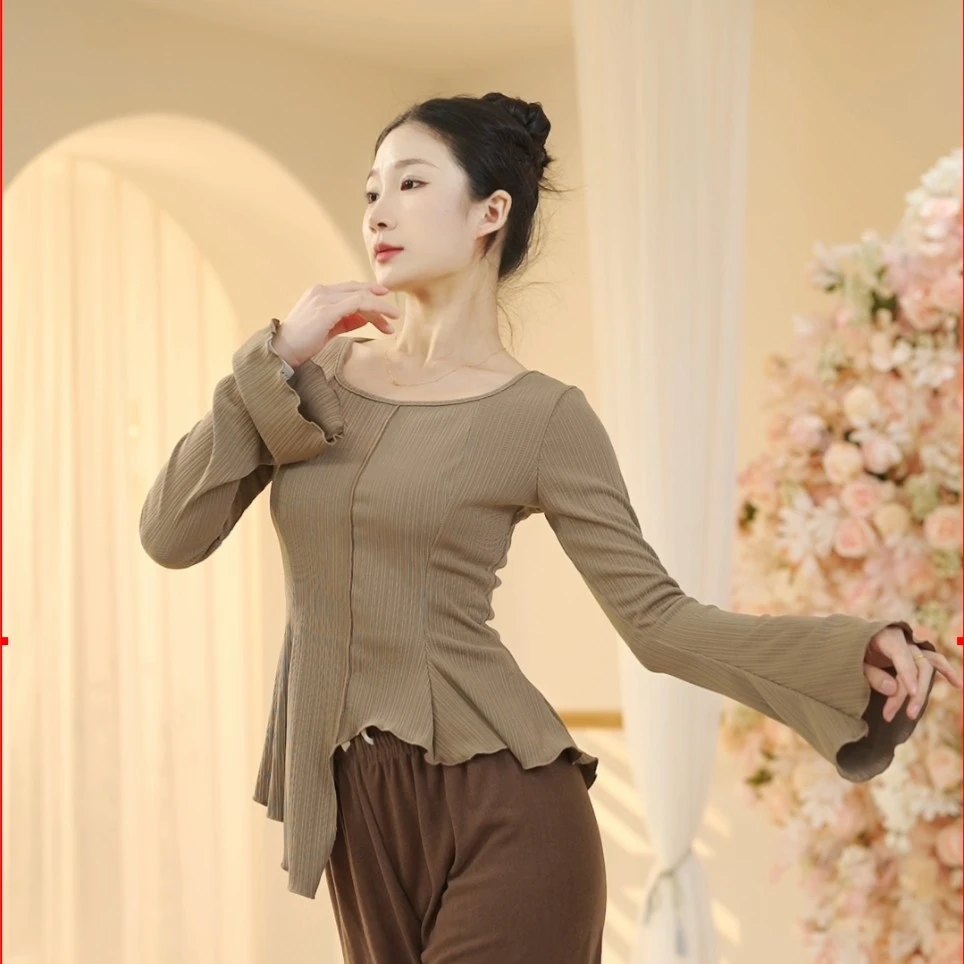 3325 D舞蹈服女现代形体练功长袖显瘦气质日常跳舞专用成人上衣
