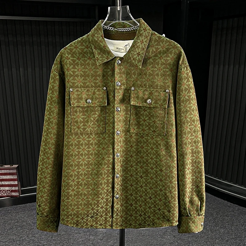 【阿布预热】秋季新款上新十字花纹针织印花潮流时尚百搭衬衫CS2004