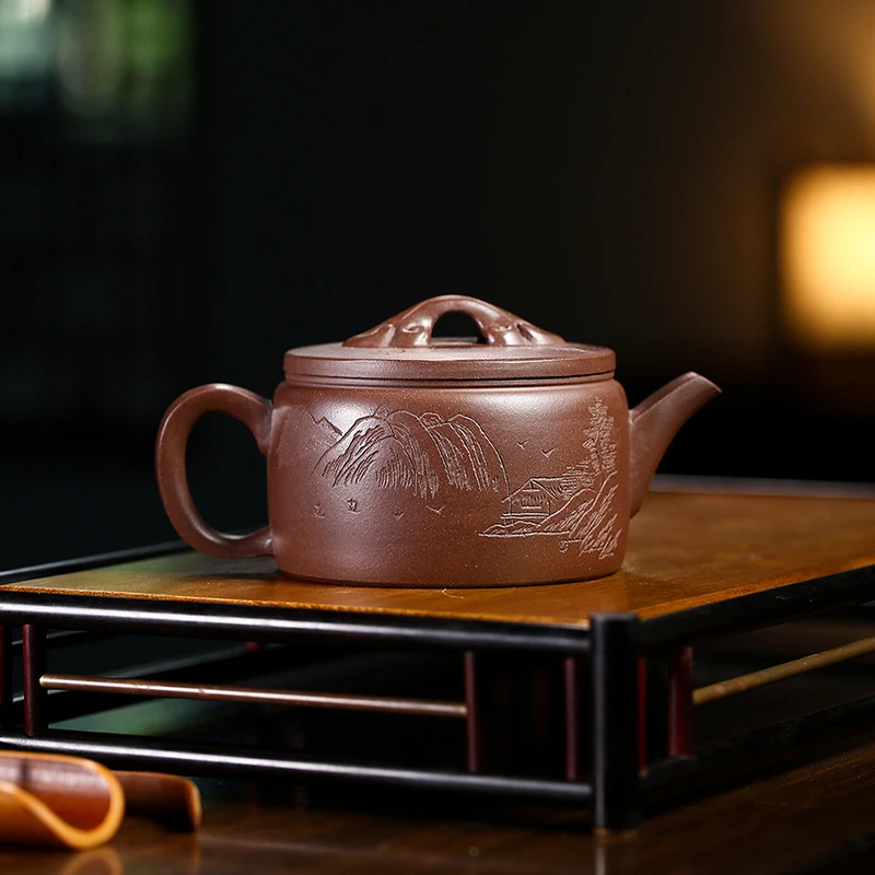 GF266宜兴紫砂壶原矿紫泥山水汉瓦泡茶壶功夫茶具