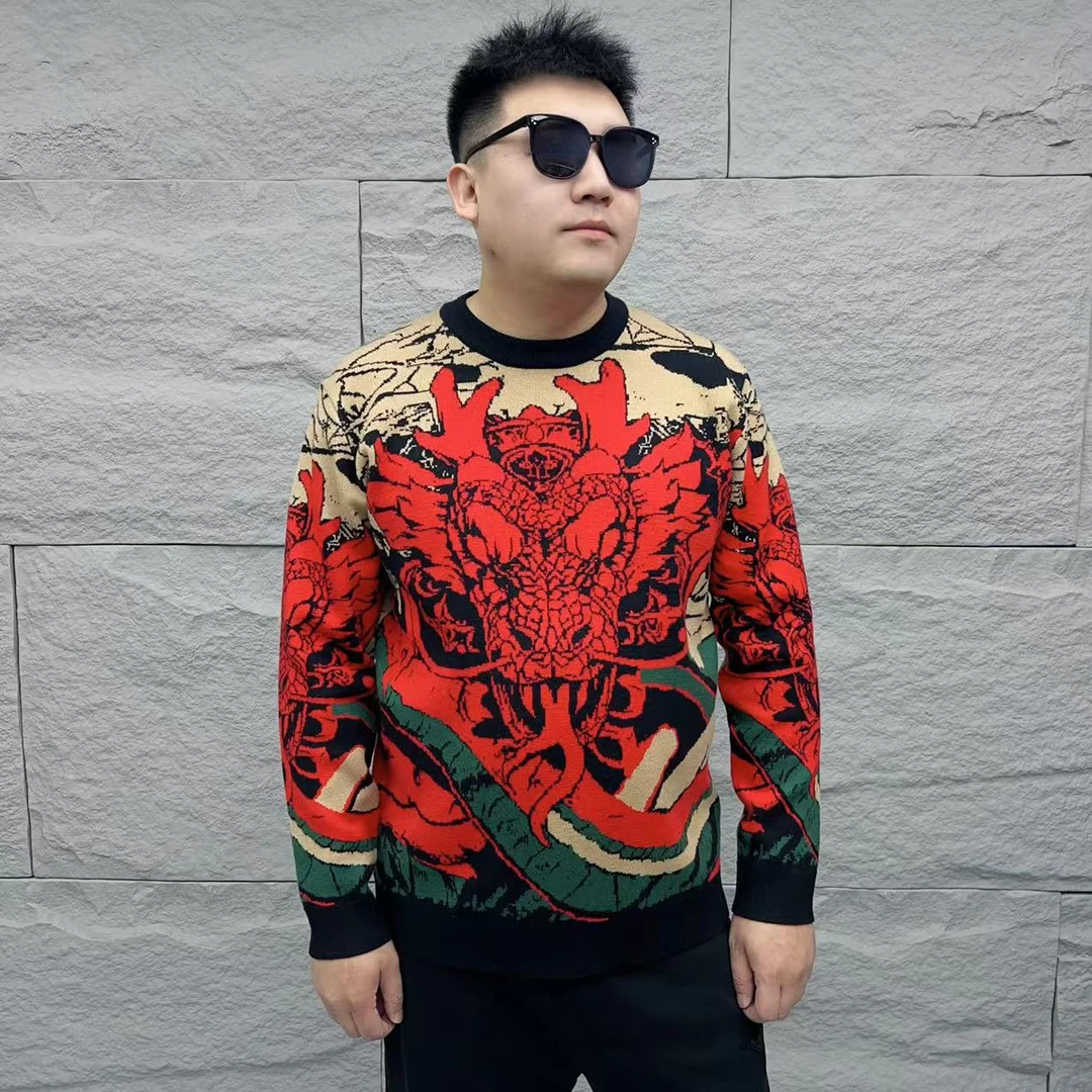 男士冬季针织毛衣长袖时尚百搭休闲圆领提花修身加厚个性本命年款