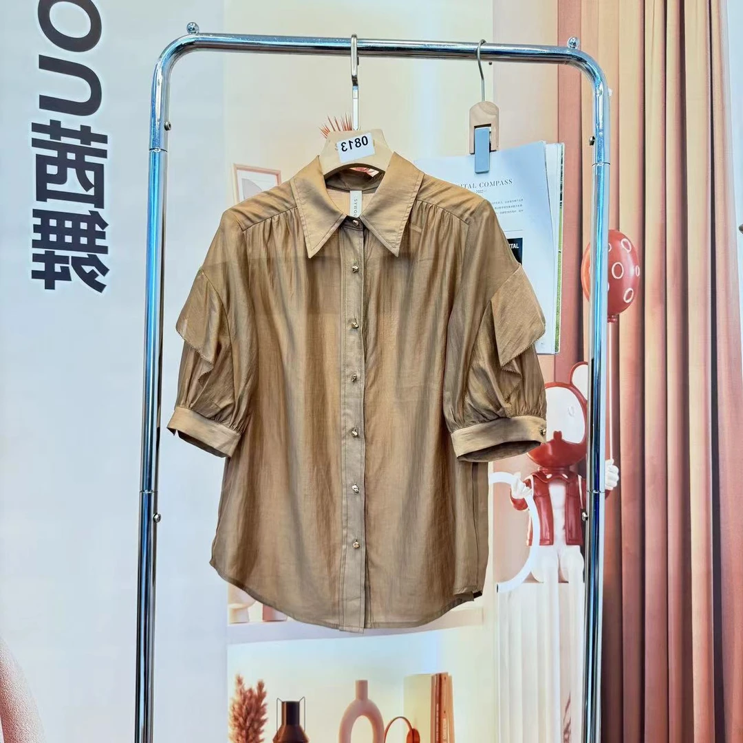 短袖衬衫女2025时尚纯色百搭休闲荷叶摆简约衬衣【23C002】