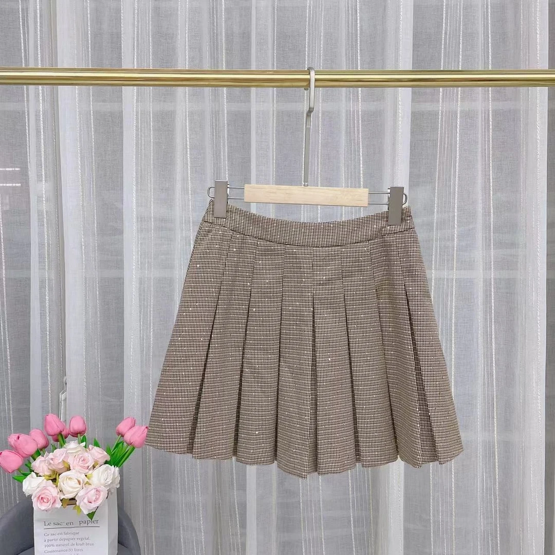茜舞格子百褶半身裙女2024百搭A字裙【D912033】