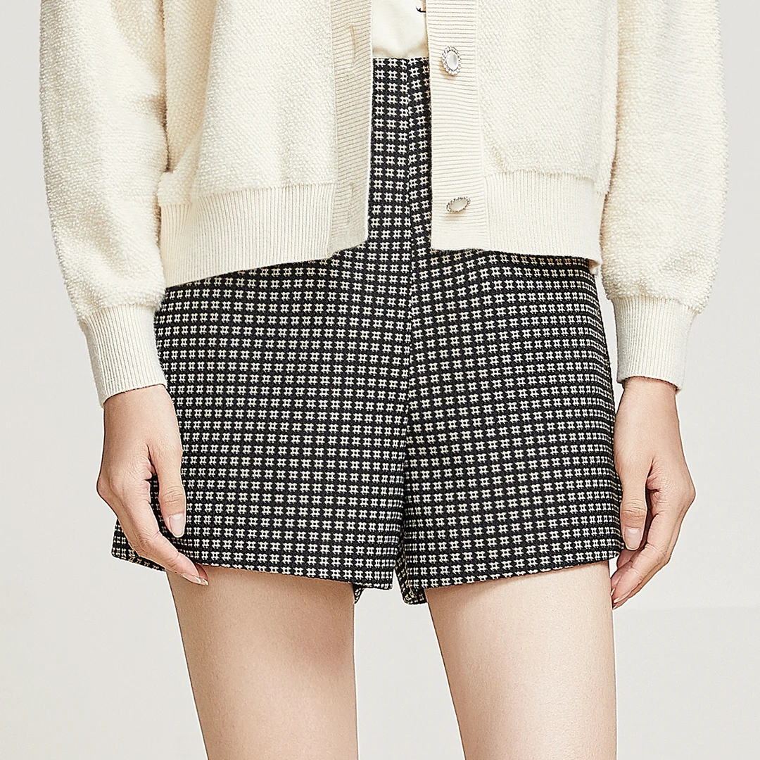 茜舞格子短裤女2024新款百搭直筒休闲裤【715127】