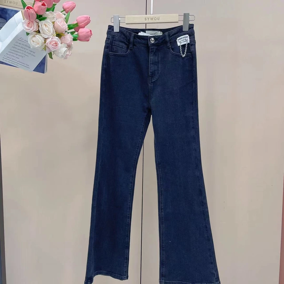 茜舞牛仔裤女棉2025百搭微喇长裤【925908】