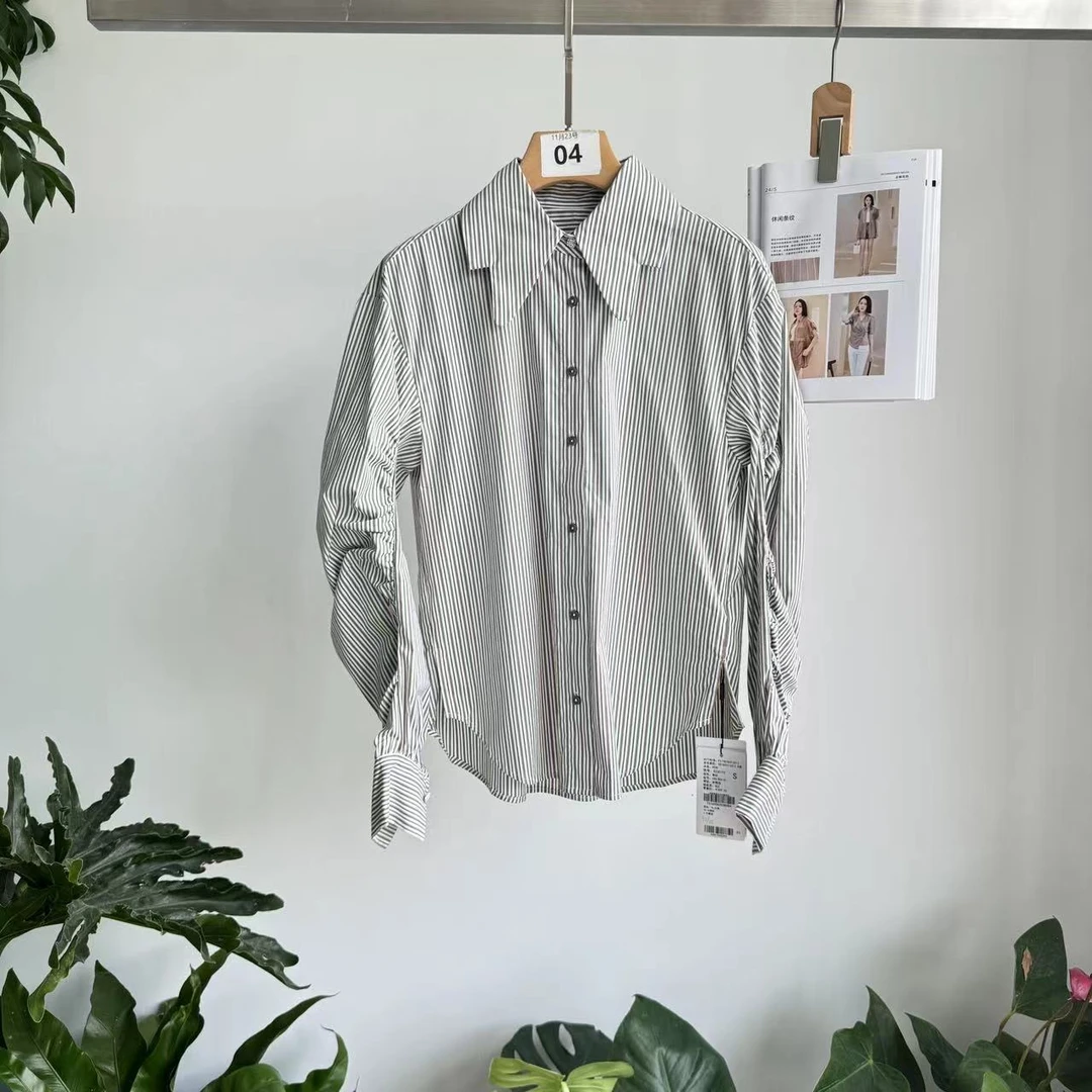 条纹衬衫女棉2025时尚百搭休闲亲肤上衣【X33C193】