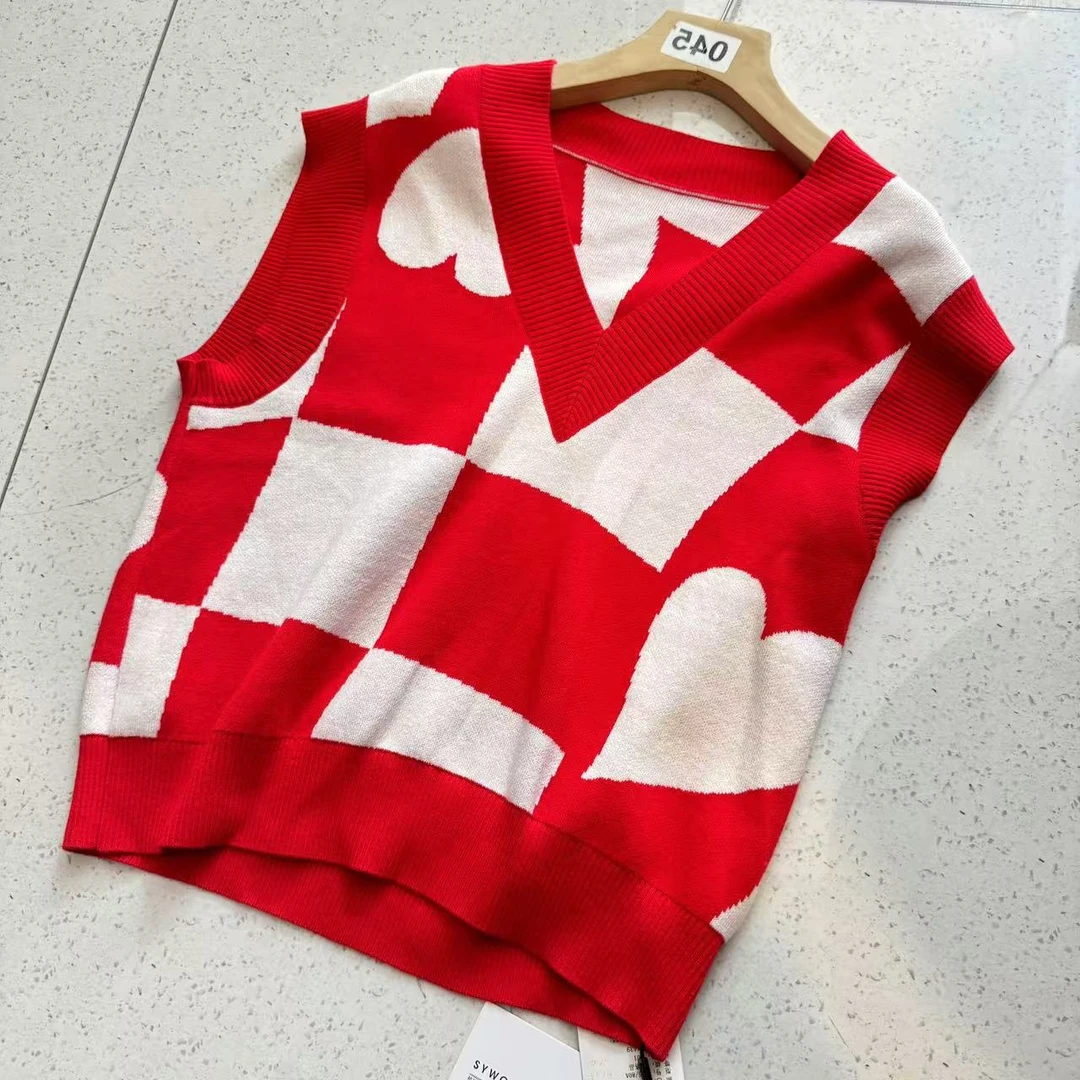 茜舞针织衫马甲女2025时尚格子V领百搭上衣【13F707】