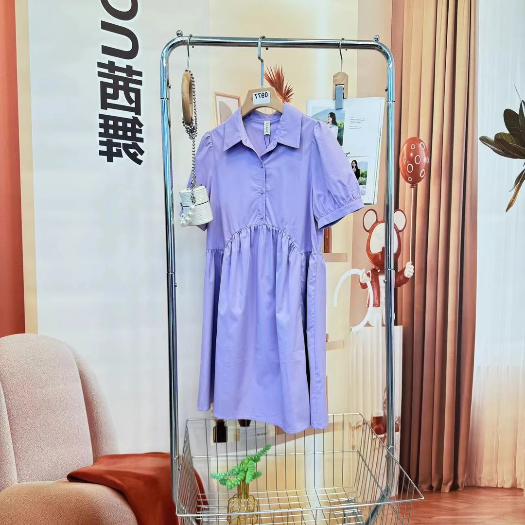 翻领连衣裙女2025时尚纯色中裙【223272】