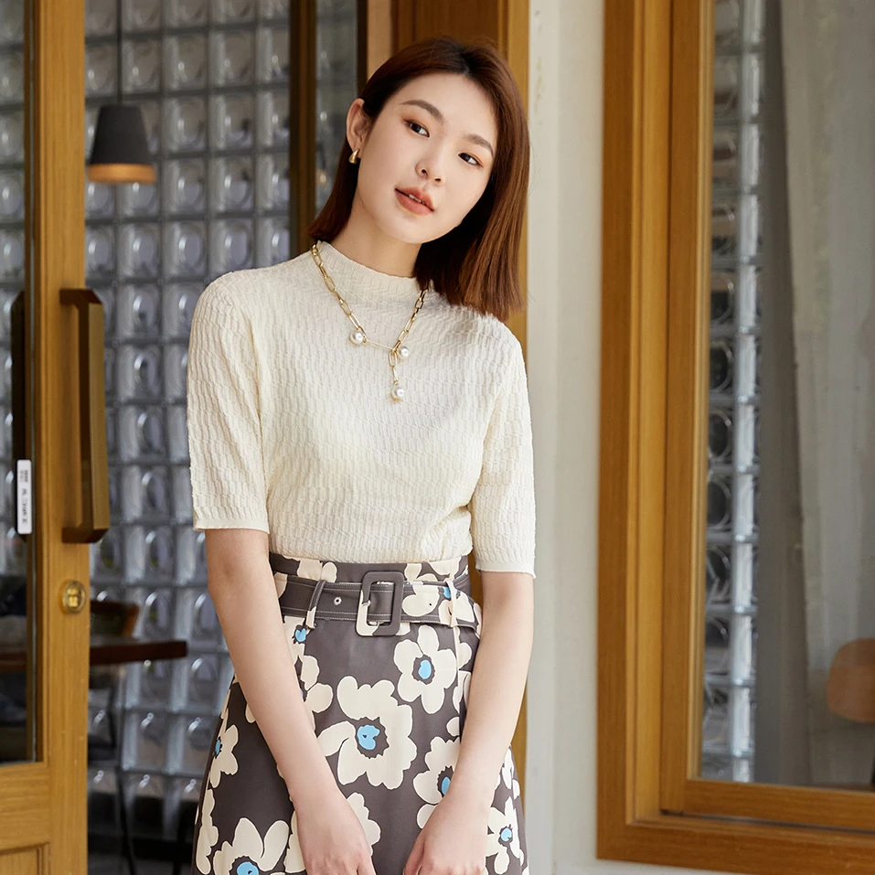 茜舞毛针织衫女2025时尚百搭气质中袖修身上衣【33F335】