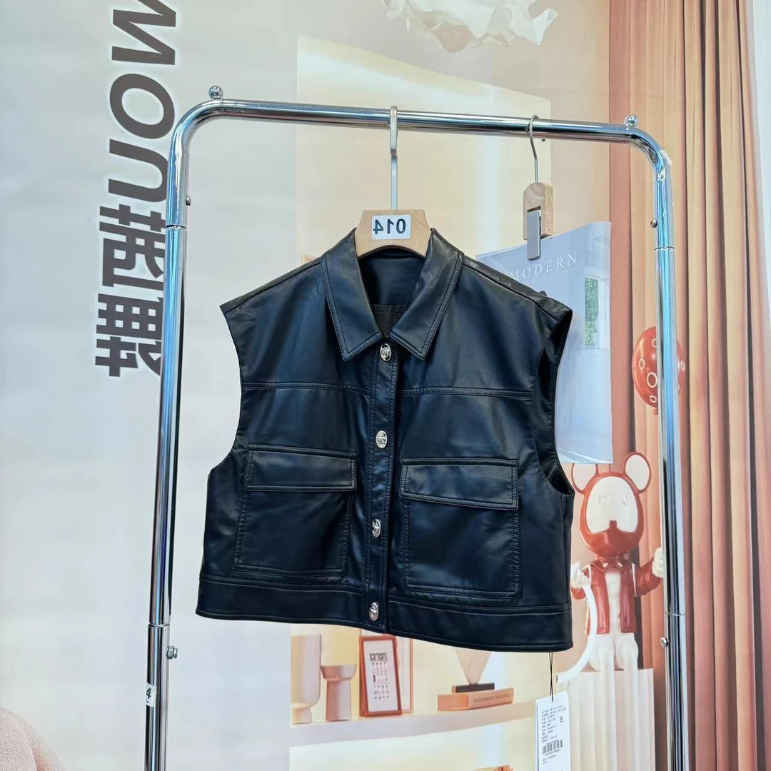 茜舞皮马甲女2025短款时尚百搭无袖皮衣外套【H241138】